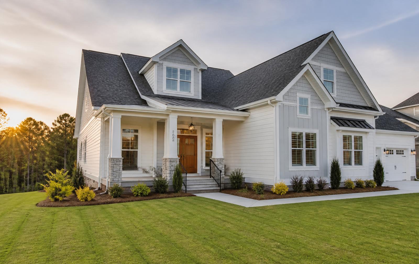 Freshly painted home exterior at sunset